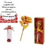 Подаръчен комплект Златна роза и послание - Обичам те - Image 2