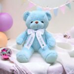 Плюшено мече с надписана панделка, синьо, 40 см - Image 2