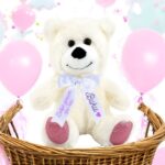 Плюшено мече с надписана панделка, бяло, 15 см - Image 2