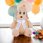 Плюшено куче с шапка и надписана панделка, оранжево, 60 см - Image 2