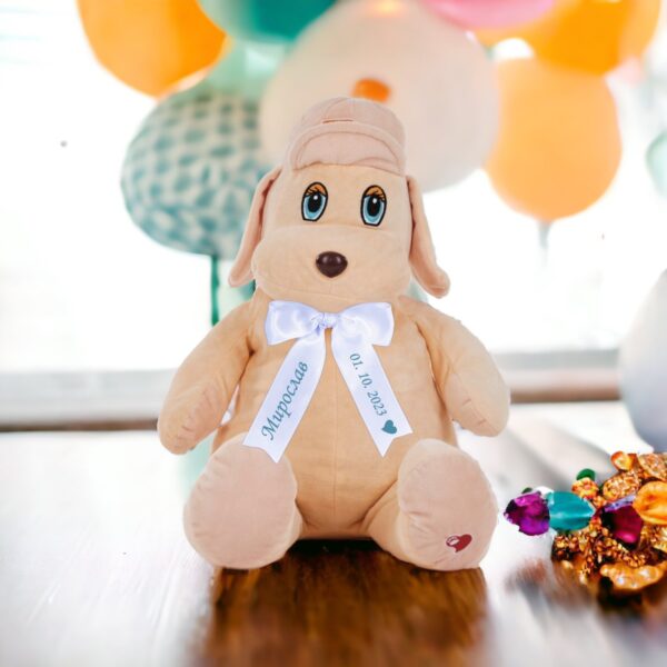 Плюшено куче с шапка и надписана панделка, оранжево, 60 см - Image 2