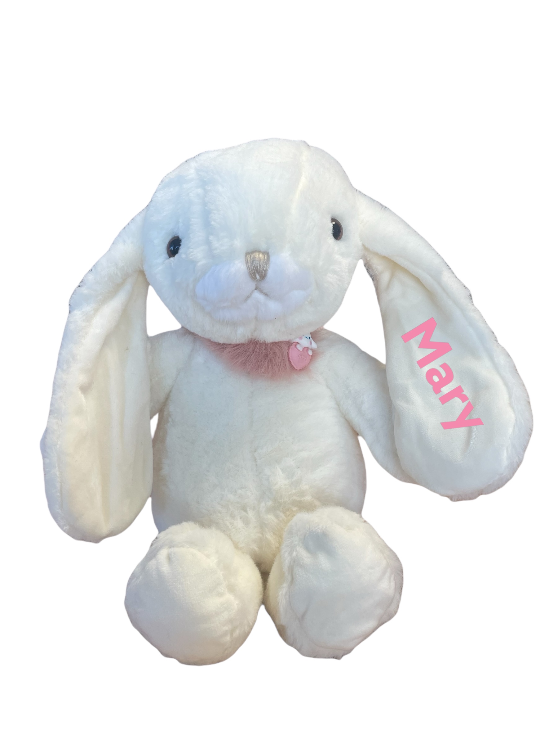Плюшено зайче с надпис на ушето, бяло, 32 см