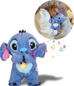 Плюшена дишаща играчка Стич с музика и светлини, 30 см