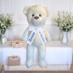 Плюшено мече с надписана панделка, екрю, 80 см - Image 2