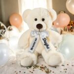 Плюшено мече с надписана панделка, бежаво, 30 см - Image 2