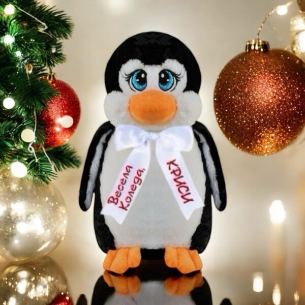 Плюшен пингвин с надписана панделка, 40 см - Image 2