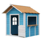 Детска Дървена Къщичка за Игра GINGER HOME – За Ролеви Игри, Двор и Градина, Синя, 118×138×132.5 см