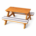 Детска маса за пикник GINGER HOME с пейки и меки възглавници, дървена, 89x79x50 см