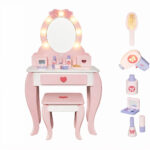 Детска Дървена Тоалетка с Огледало и Светлини GINGER HOME, Розова, 92 см