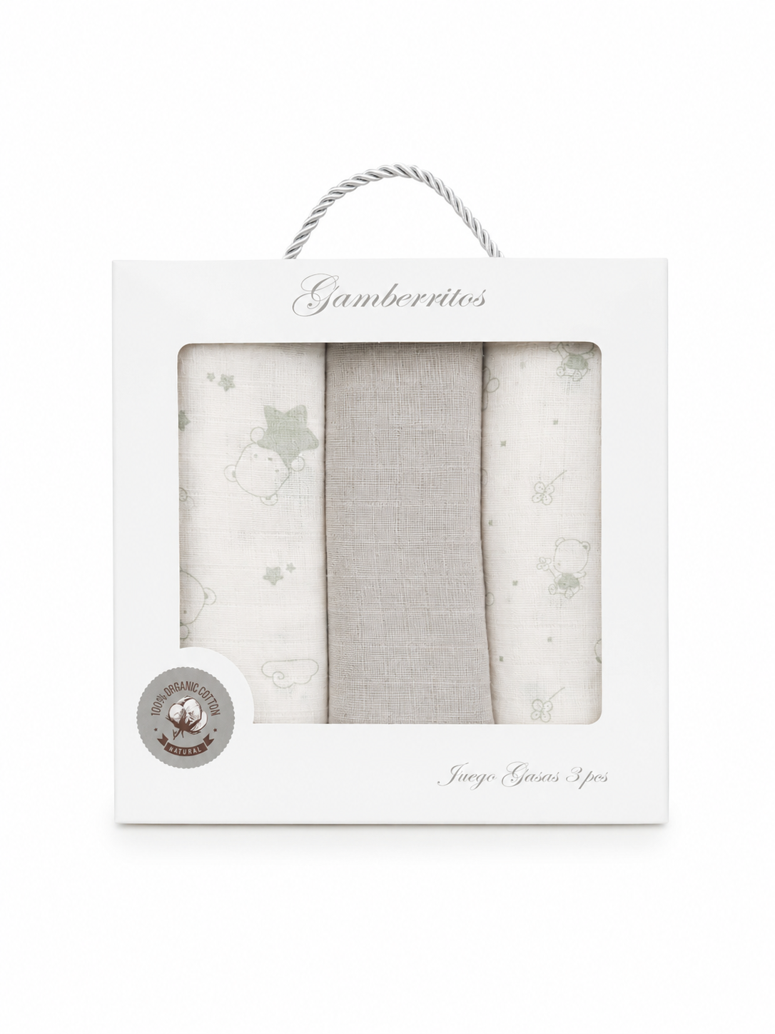 10812_gris Gamberritos Комплект муселинови пелени 3бр, 70х70, сиви - Image 1