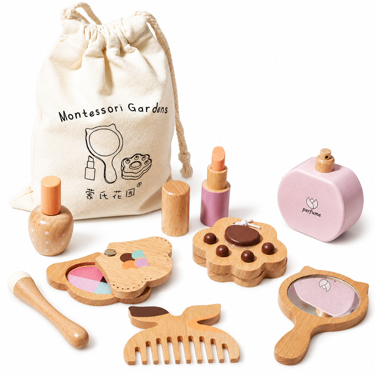 detski-darven-kozmetichen-komplekt-ginger-home-HL005 Детски Дървен Козметичен Комплект GINGER HOME, Гримове за Ролева Игра, Чантичка, Монтесори - Image 1