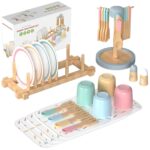 Детски Дървен Сервиз за Хранене 33 части GINGER HOME – Комплект за Ролева Игра с Чинии, Чаши, Прибори и Поставки