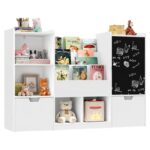 Детски Органайзер за Играчки GINGER HOME с Черна Дъска, Етажерка, 2 Чекмеджета и 6 Отделения, Масивно Дърво и MDF, 140x51x80 см