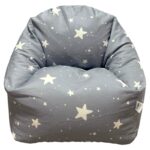Детски Пуф Кресло GINGER HOME Little Stars, 100% Памук, Сив Барбарон Със Звезди, 55x44x55 см