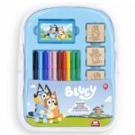 Творческа раница Bluey с 10 миещи се флумастера, 4 печата и 30 стикера