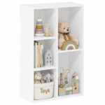 Детска Етажерка GINGER HOME с 5 Отделения, Бял Органайзер за Книги и Играчки, 49.5×24×80 см
